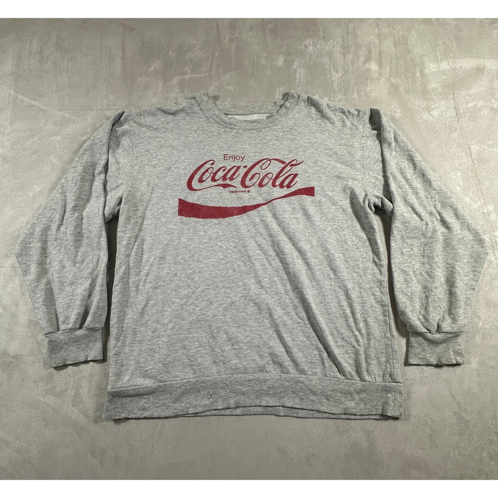 Coca-Cola Sweatshirt Women Graphic Logo Pullover Large Gray